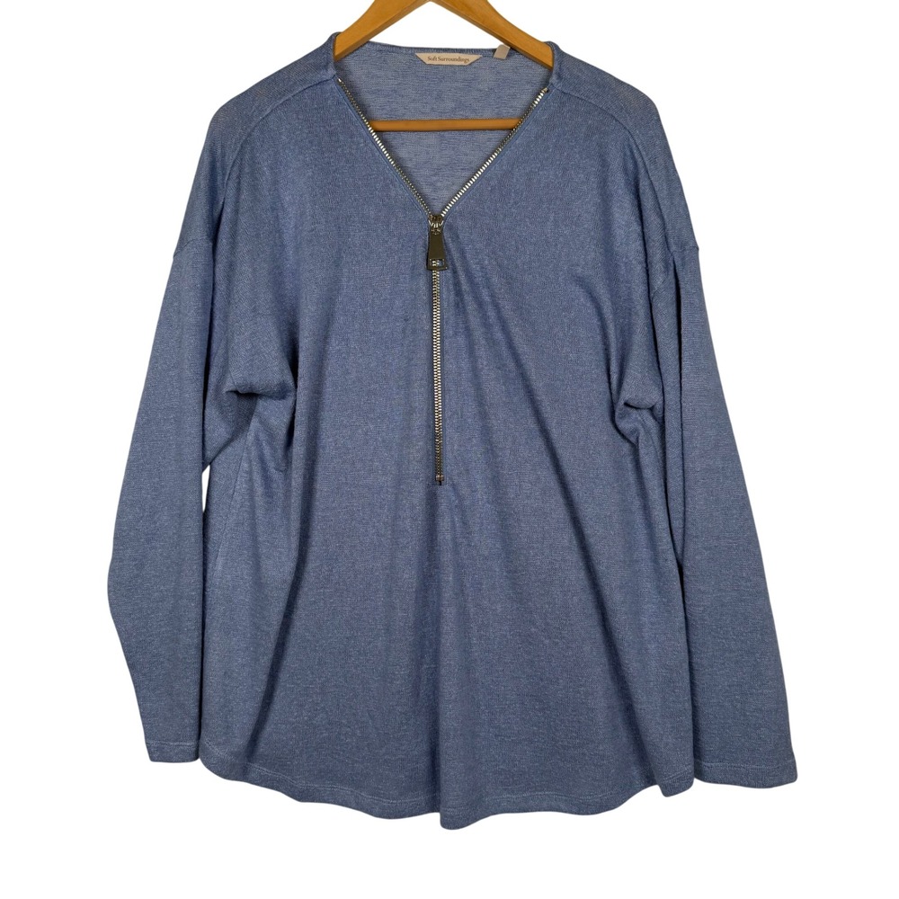 Soft Surroundings Pullover Women 1X Blue Casual Half Zip Long Sleeve Knit Top